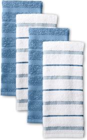 Kitchen Towel 4-Pack Set, Blue Velvet/White, 16"x26"