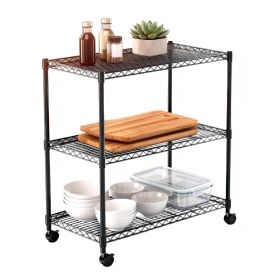 3-Tier Shelving Storage Shelves,Steel Organizer Wire Rack with Wheels,Adjustable Storage Units,23" W x 13" D x 30" H,Black
