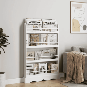 4-Tier Book Shelf, White Bookshelf, Kid's Storage Organizer Bookcase for Kids Room