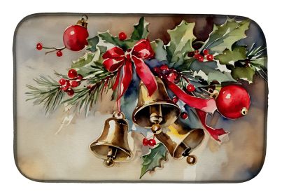 Christmas Bells Dish Drying Mat Absorbent Dish Drying Mat Pad for Kitchen Counter Dish Drainer Mat for Countertop, 14 x 21", Multicolor