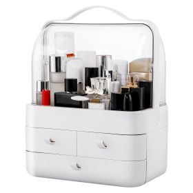 3 Tiers Makeup Organizer Cosmetic Storage Box with Dustproof Waterproof Lid Portable Handle Drawers Cosmetic Display Case for Bathroom Bedroom Dr