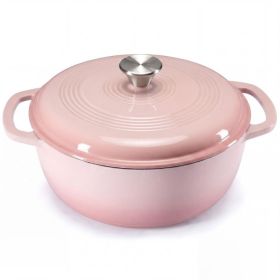 6 Quart Enameled Cast Iron Dutch Oven, Moisture-Sealing Lid For Bread Baking, Braising, Slow Cooking, Dual Handles, Oven Safe (Option: Pink)