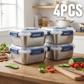 Yakimoto 2/4/6/8/10 PCS Extra-Large Stainless Steel Food Storage Containers With Blue Lids - Deep Design, Airtight Seal (quantity: 4PCS)