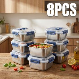 Yakimoto 2/4/6/8/10 PCS Extra-Large Stainless Steel Food Storage Containers With Blue Lids - Deep Design, Airtight Seal (quantity: 8PCS)