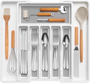 Silverware Drawer Organizer, Expandable Utensil Tray for Kitchen, BPA Free Flatware and Cutlery Holder (Material: Plastic)